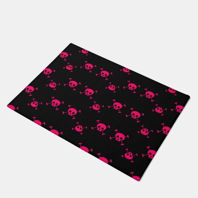 Felpudo Cráneo rosado y bandera pirata en negro (Angular)