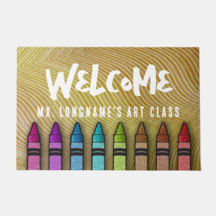Felpudo Crayones Purpurina Arcoíris Profesor Aula Escuela
