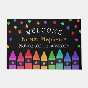 Felpudo Crayons Stars colorida bienvenida al aula del prof