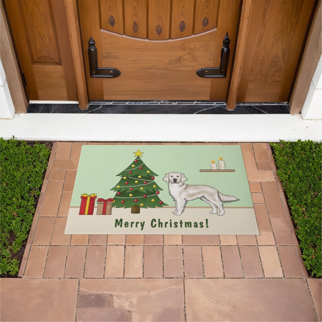 Felpudo Cream English Golden Retriever with Christmas Tree (Exterior)
