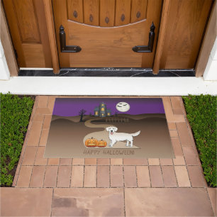 Felpudo Cream Golden Retriever Y Halloween Haunty House