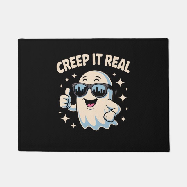 Felpudo Creep It Real, lindo fantasma de Halloween (Anverso)