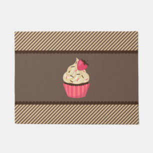 Felpudo Crema rosa Brown Strips Strawberry Cupcake