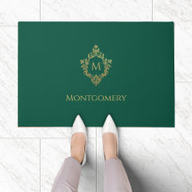 Crest Vintage de Monograma Esmeralda Verde en Fals