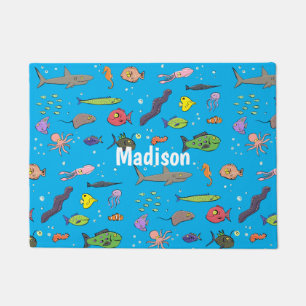 Felpudo Criaturas marinas divertidas patrón de ilustracion