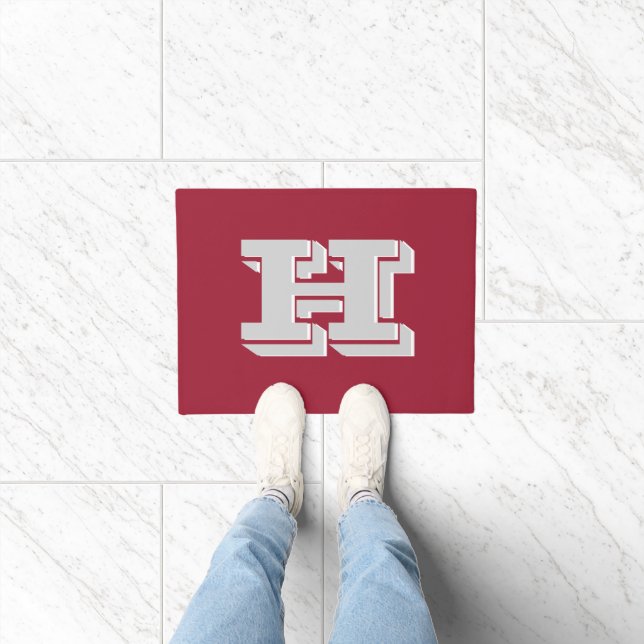 Felpudo Crimson and White Varsity Letter Style Monogram (Interior)