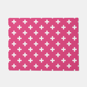 Felpudo Cruces de polka blanca en fucsia