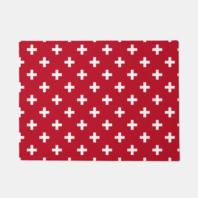 Felpudo Cruces de polka blanca sobre rojo (Anverso)