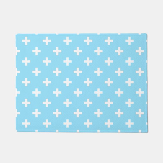 Felpudo Cruces de polka blanco sobre azul bebé (Anverso)