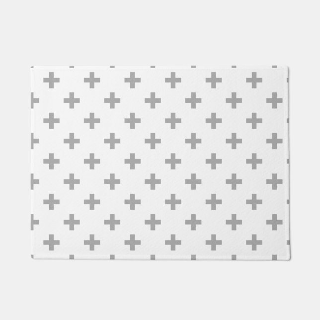Felpudo Cruces de polka gris sobre blanco (Anverso)