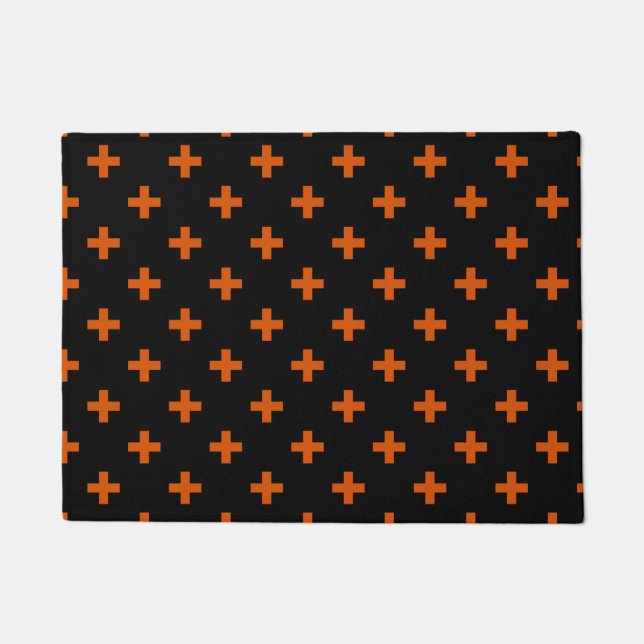 Felpudo Cruces de polka naranja sobre negro (Anverso)