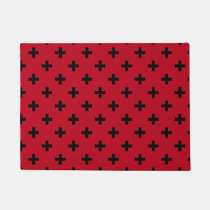Felpudo Cruces de polka negra en rojo