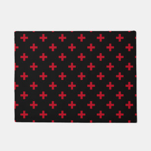 Felpudo Cruces de polka roja sobre negro
