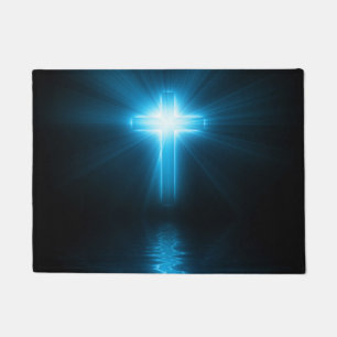 Felpudo Cruz cristiana en luz azul