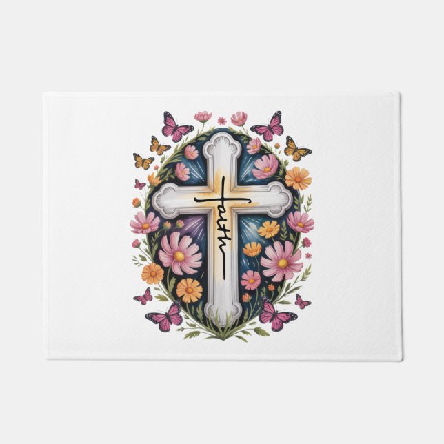 Felpudo Cruz de fe floral  (Anverso)