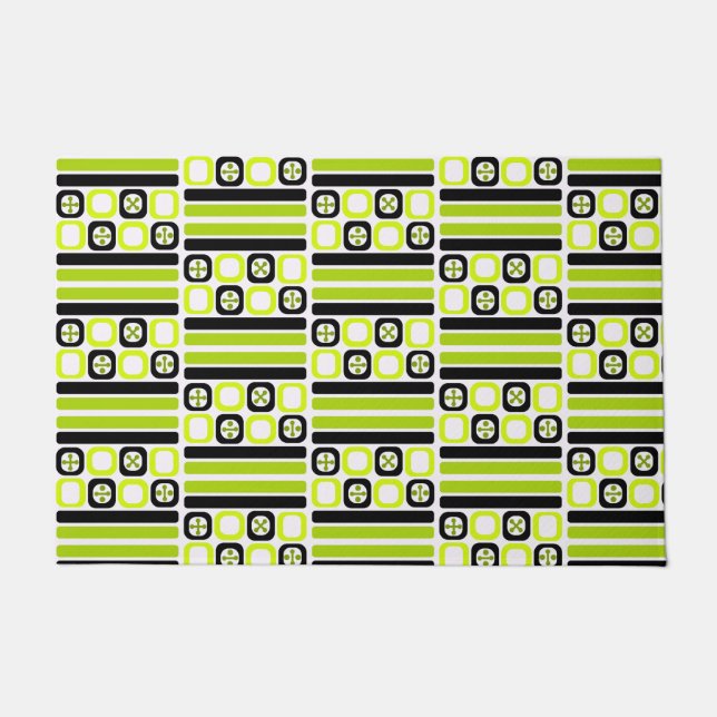Felpudo Cuadrados de arte atómico retro Chartreuse (Anverso)