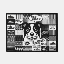 Felpudo Cuadrícula bento con humor y perro en estilo pop a