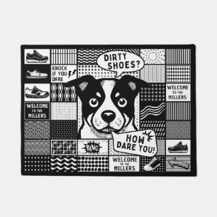 Felpudo Cuadrícula bento con humor y perro en estilo pop a