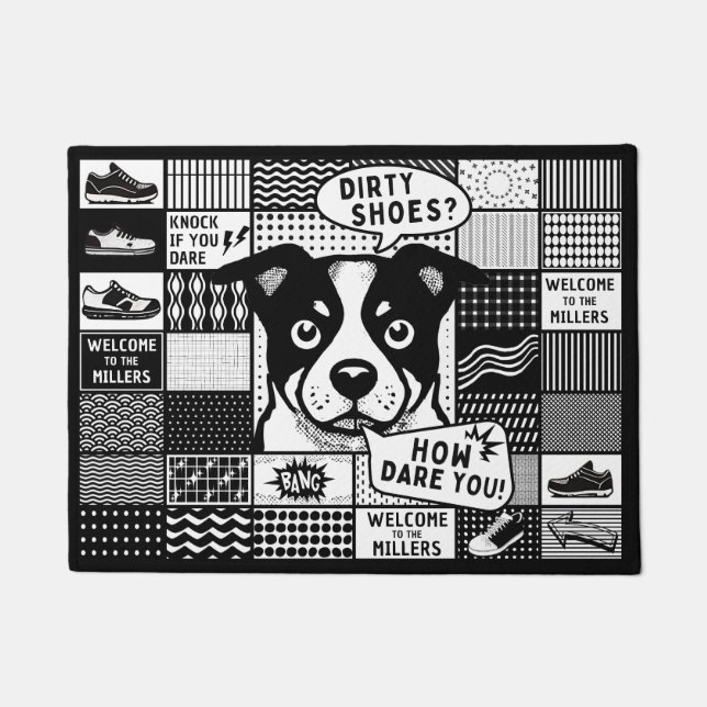 Felpudo Cuadrícula de Bento con humor y perro al estilo de (Anverso)