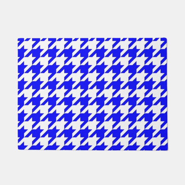Felpudo Cuadro de Piedra Houndstooth Azul Blanco (Anverso)