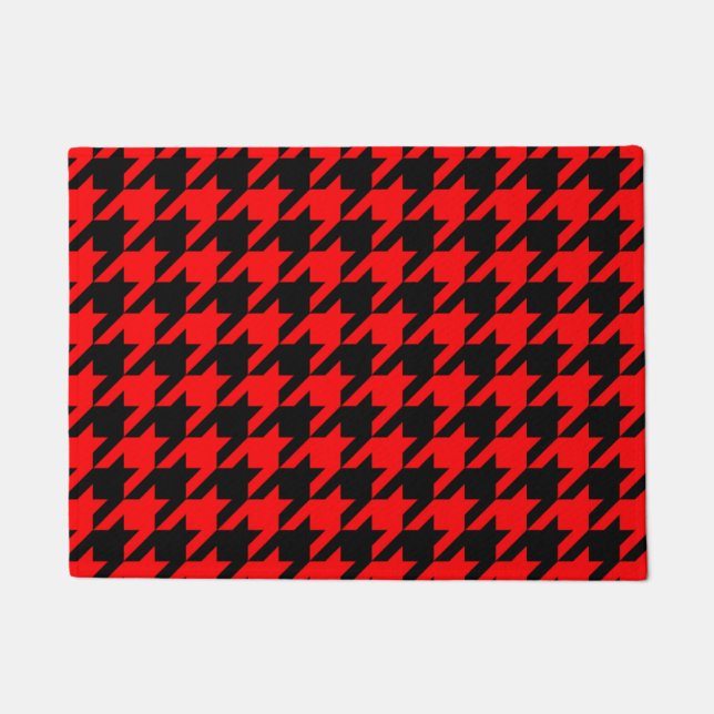 Felpudo Cuadro Escocés de Houndstooth Rojo y Negro (Anverso)