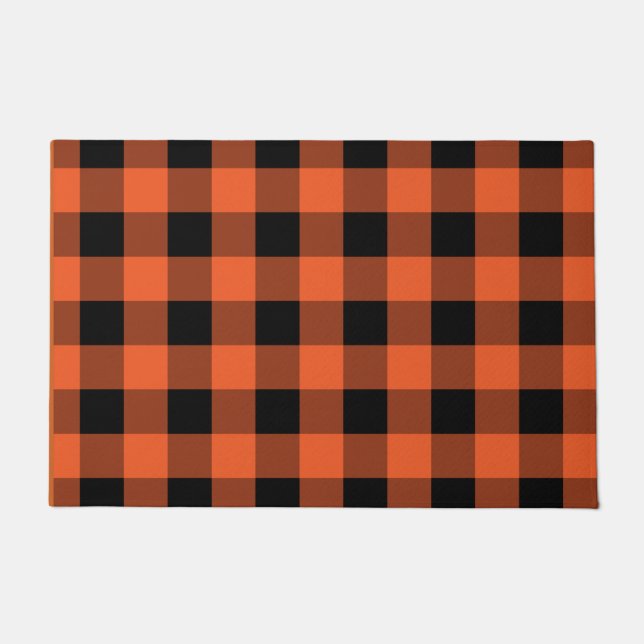 Felpudo Cuadros de Búfalo Otoño Naranja Negro (Anverso)