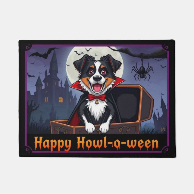 Felpudo Cuenta Australian Shepherd Feliz Howl-o-ween (Anverso)