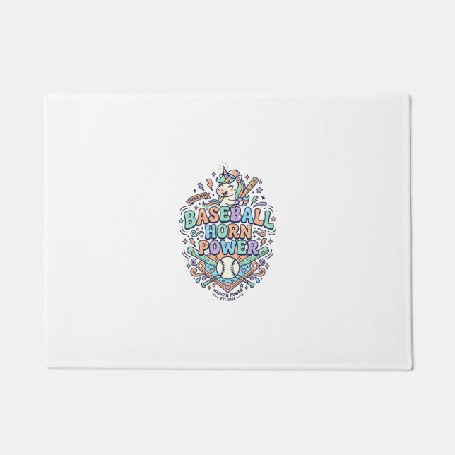Felpudo Cuerno de béisbol de unicornio Poder Kawaii Diseño (Anverso)