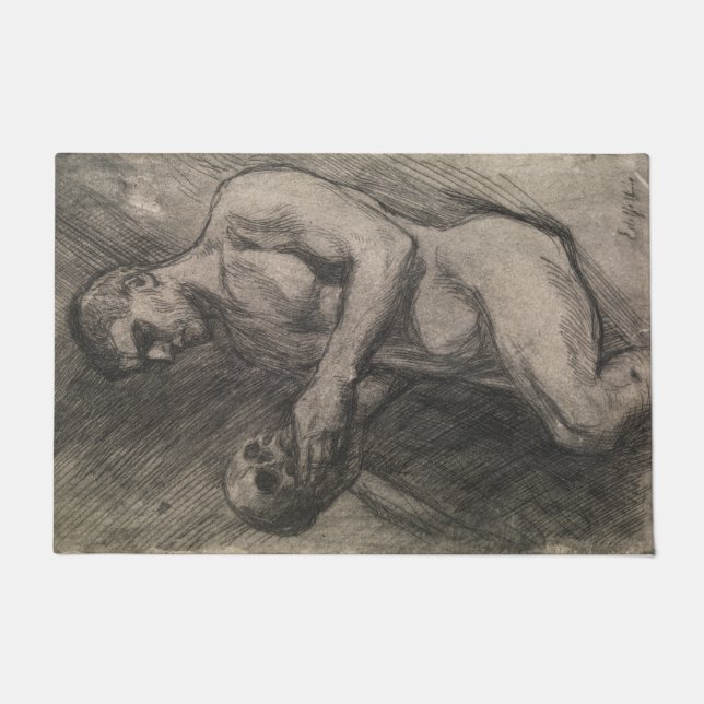 Felpudo Cuerpo de un hombre sosteniendo un cráneo (por Alb (Anverso)