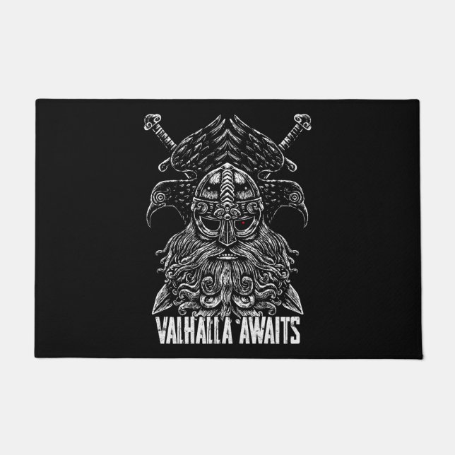 Felpudo Cuervos de Odín Mitología vikinga Valhalla espera (Anverso)
