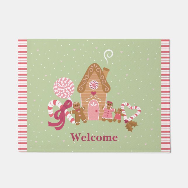 Felpudo Cuesta Mint Pink Gingerbread Candy Dote Mat (Anverso)
