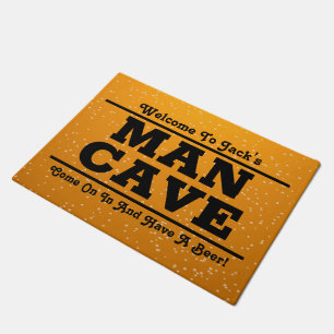 Felpudo Cueva del hombre del tema de la cerveza de época 