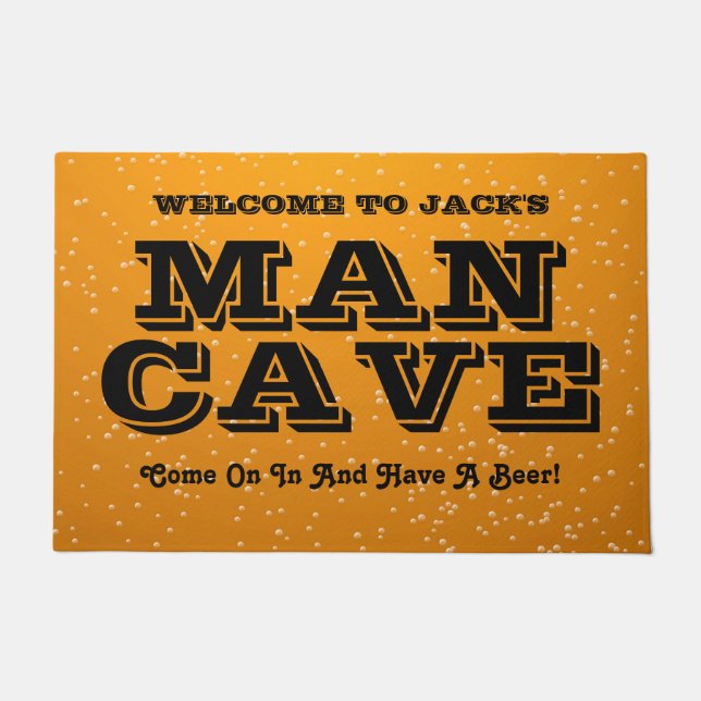Felpudo Cueva del hombre tema de la cerveza personalizada (Anverso)