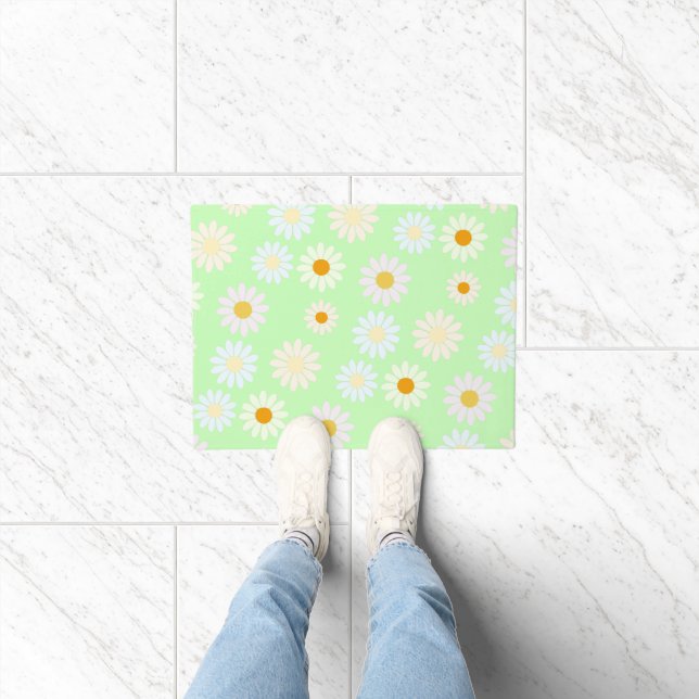 Felpudo Cuidada acuarela colorido Daisy Pattern Green (Interior)
