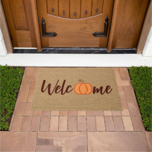 Felpudo Cuidada Calabaza Bienvenida Wordart En Faux Jute T