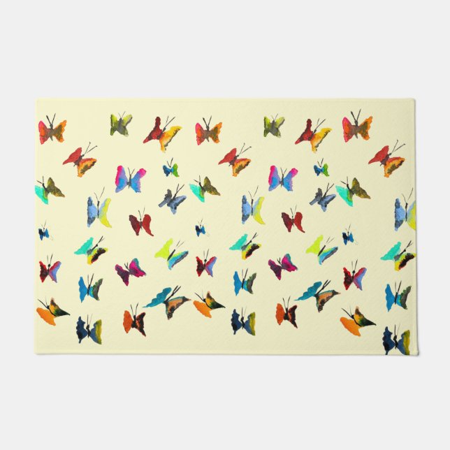 Felpudo Cuidada mariposas arte acuarela (Anverso)