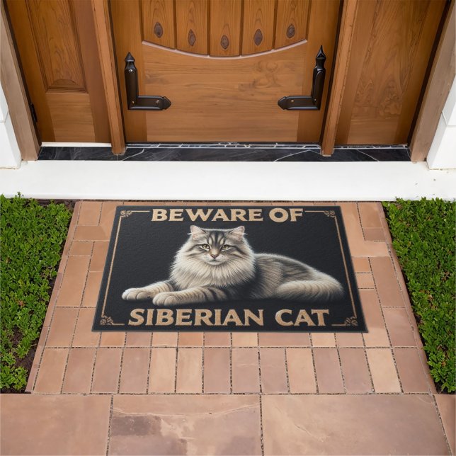 Felpudo Cuidado con el gato siberiano, elegante gatito sib (Exterior)