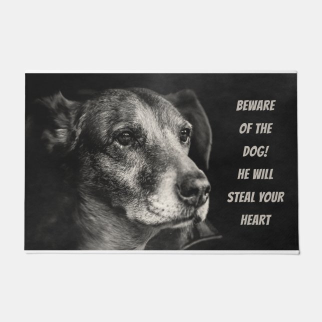 Felpudo Cuidado con el perro, foto del mascota personaliza (Anverso)
