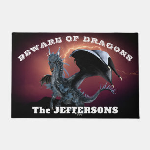 Felpudo "Cuidado con los dragones" con Dragon y Lightning