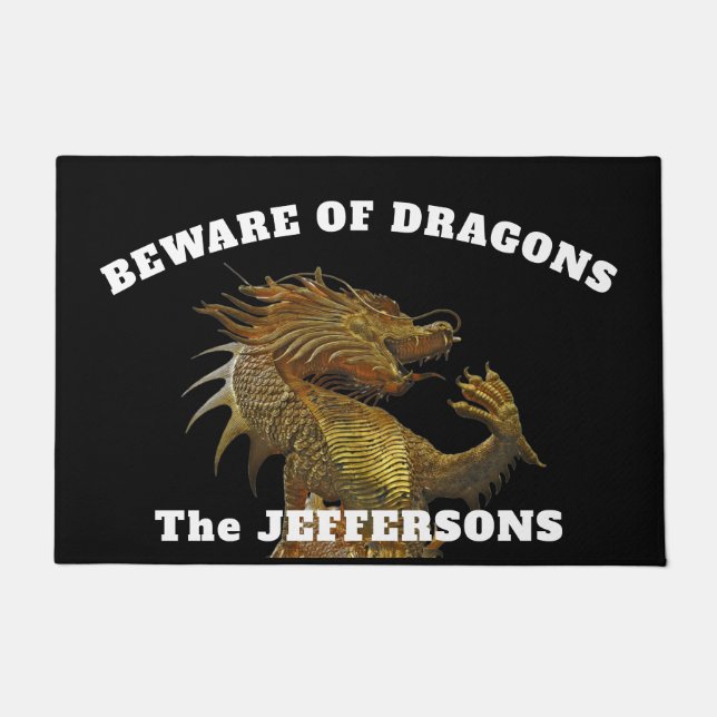 Felpudo "Cuidado con los dragones" con el dragón (Anverso)