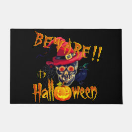 Felpudo Cuidado es Halloween Calavera y Calabaza