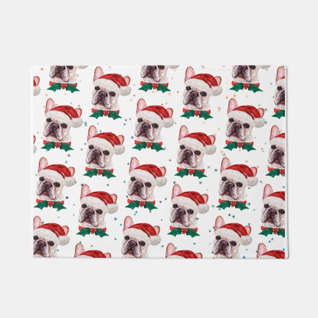 Felpudo Cuidado patrón francés de Navidades de perros de B (Anverso)
