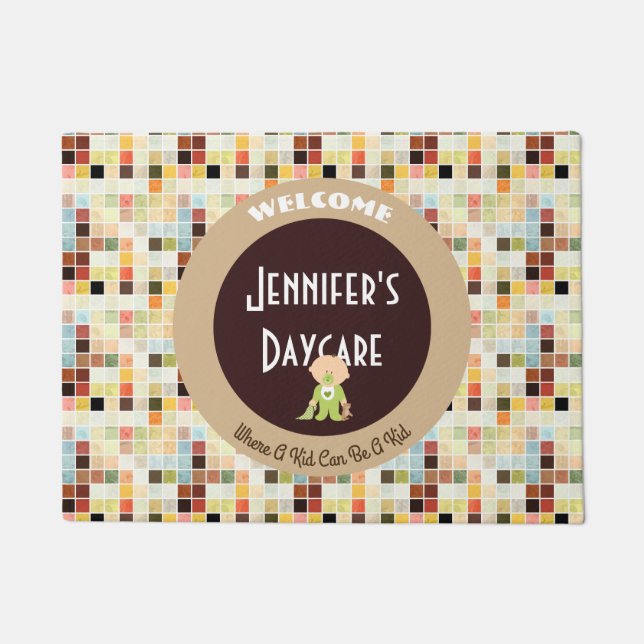 Felpudo Cuidados Azulejos Personalizados Bienvenidos (Anverso)