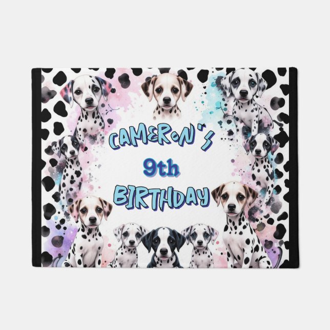 Felpudo Cumpleaños del Pastel Dalmatiano Personalizado (Anverso)