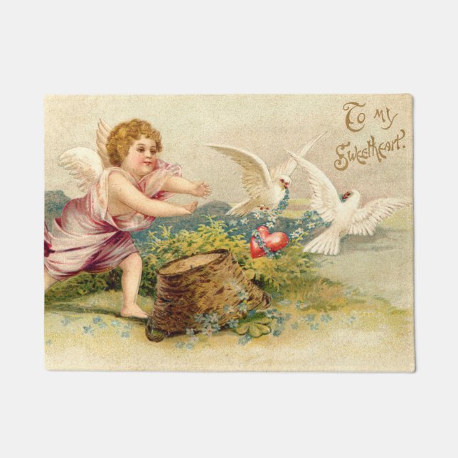 Felpudo Cupid Cherub Angel Dove Heart (Anverso)