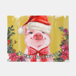 Felpudo Curiosa divertida acuarela Piglet Merry Christmas 