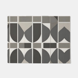 Felpudo Curvas geométricas modernas en gris y blanco