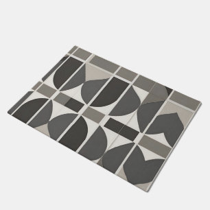 Felpudo Curvas geométricas modernas en gris y blanco