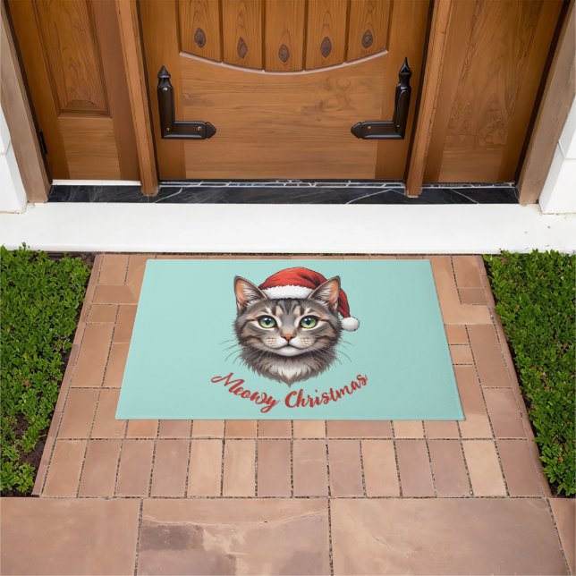 Felpudo Custom Cute Christmas Cat with Santa Hat (Exterior)