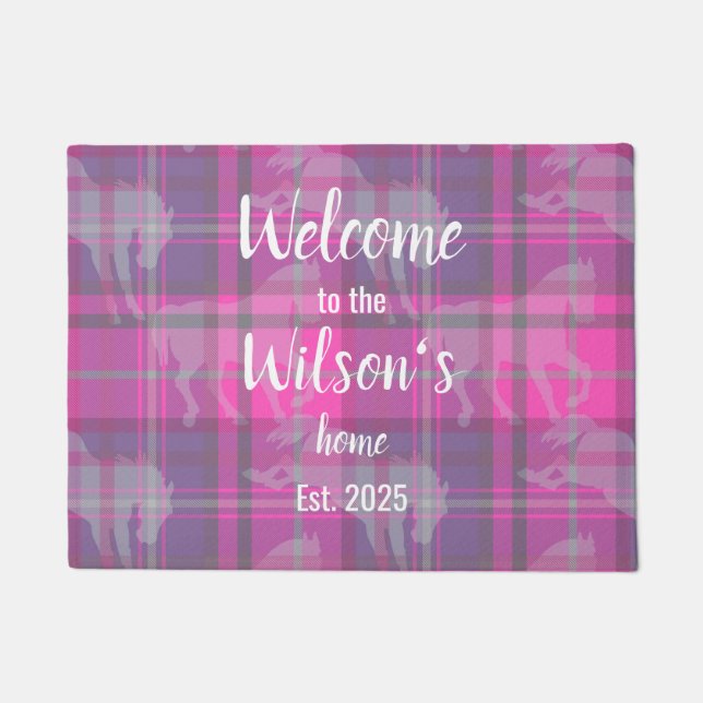 Felpudo Custom Equestrian Tartan Family Welcome Coir Mat (Anverso)